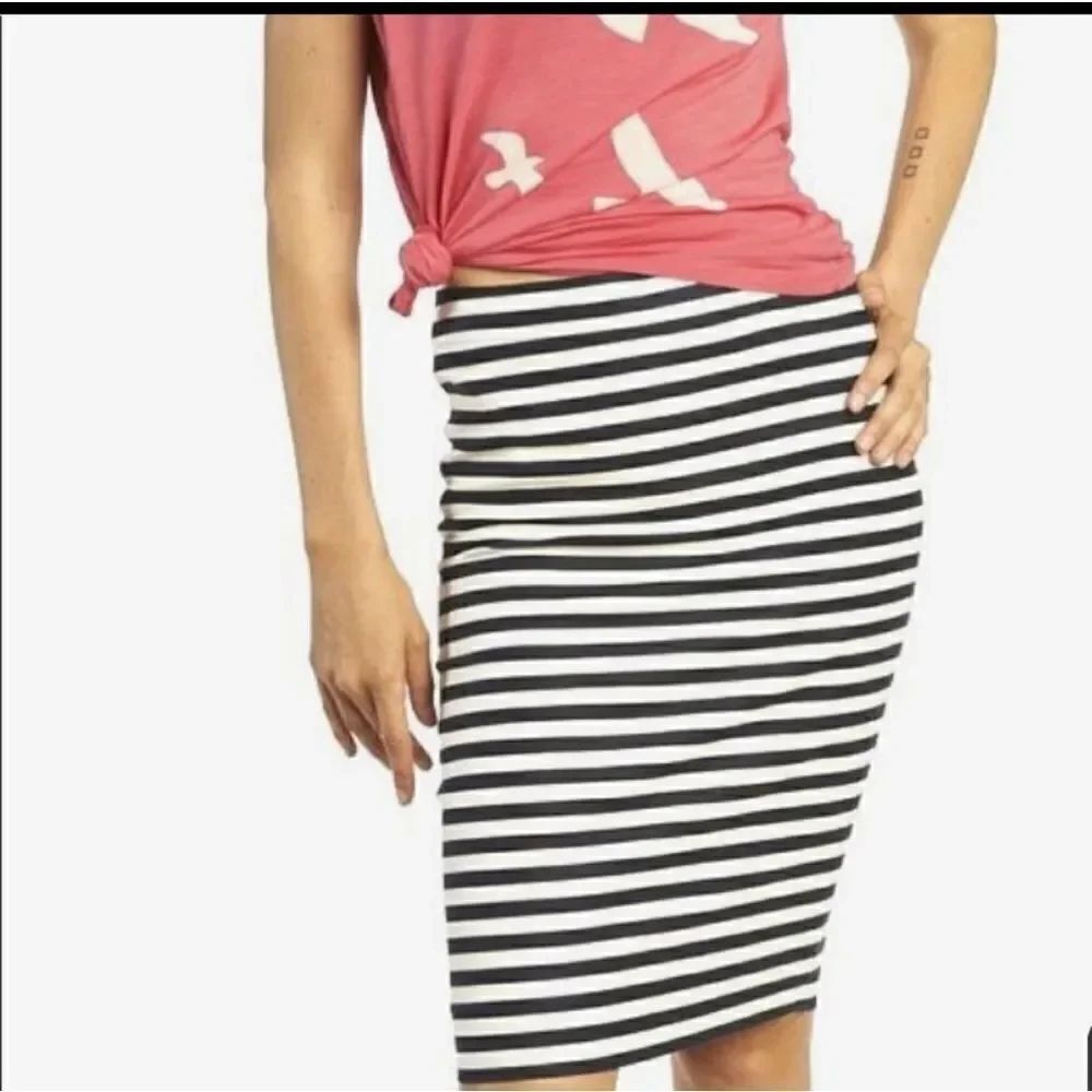 J. Crew Black White Striped Skirt Feminine Casual Work Event Business Casual